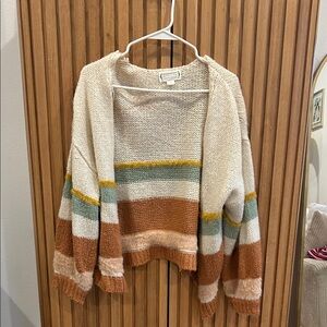 Colorblock Cardigan in Cream, Green, and Brown and Yellow